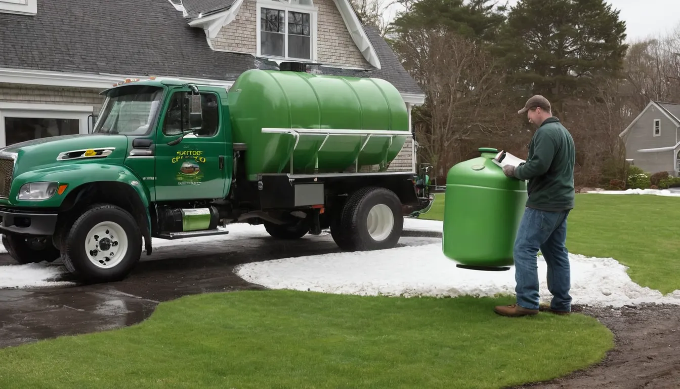 Friendly septic provider checking a tank lid beside a Shelton home with a pump truck nearby